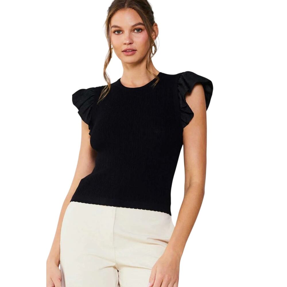 Current Air Black Ruffle Sleeveless Sweater - Size Small